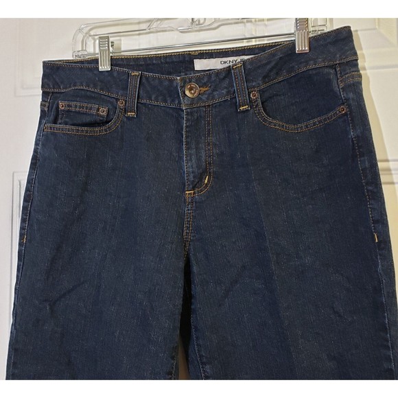 DKNY Jeans Short Ankle Crop Womens Size 14 Dark Wash 26 Inseam Straight Leg EUC - Picture 1 of 9